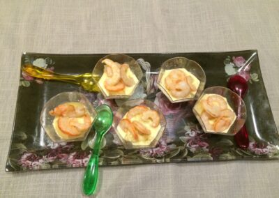 Verrines de crevettes au curry - Cuisinière façon traiteur à Amboise, proche de Tours (37) - La cuisine de la Bertinière - Marie Gallois