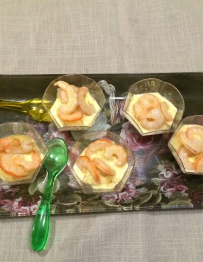 Verrines de crevettes au curry - Cuisinière façon traiteur à Amboise, proche de Tours (37) - La cuisine de la Bertinière - Marie Gallois
